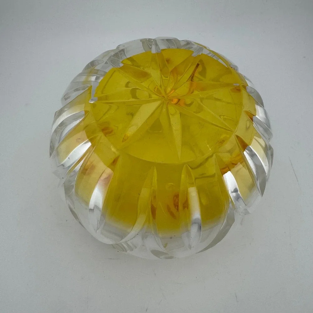 Galanti Vintage Yellow Amber Handcut Lead Crystal Swirl Rose Bowl Vase - Poland